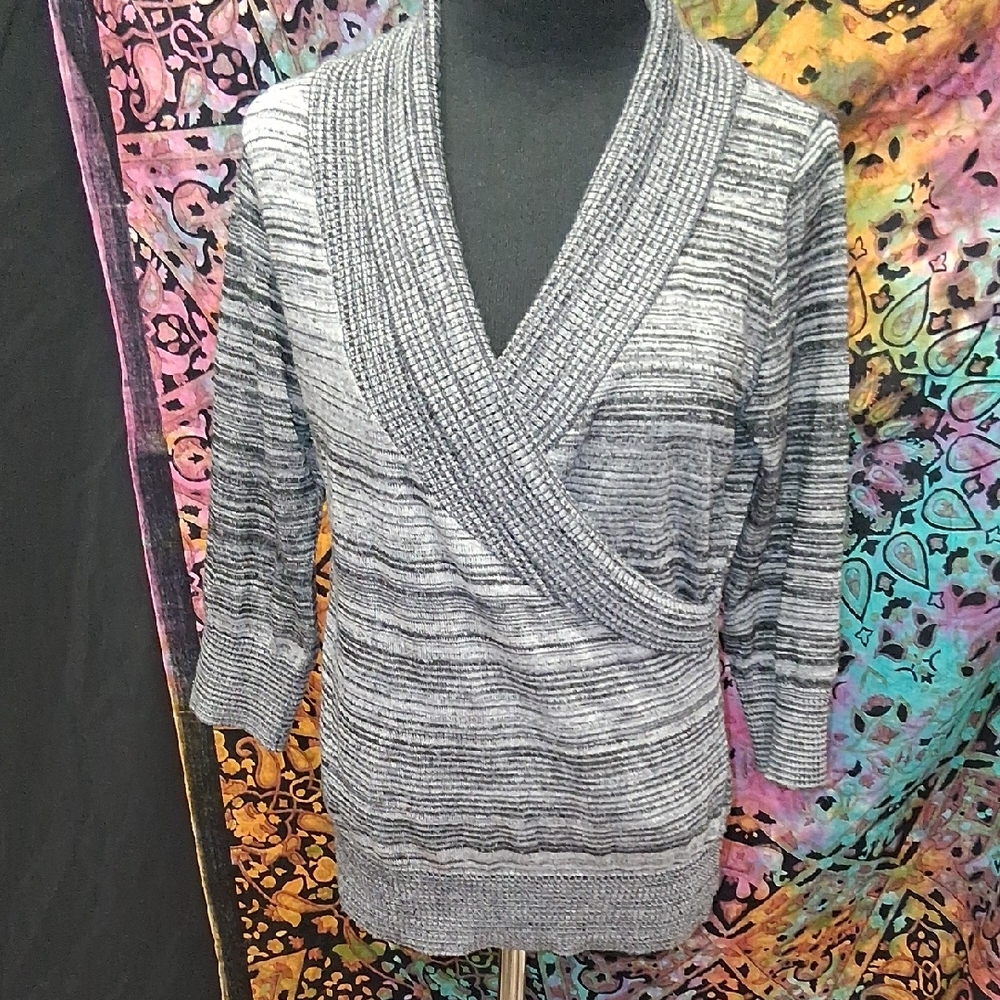 AB Studio Grey And Black Cross Over Sweater
